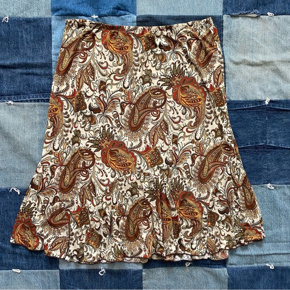 Dresses & Skirts - vintage jkla paisley print skirt orange earth tones size M